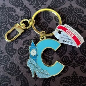 Disney Parks Cinderella “C” Alphabet Glitter  Keychain NEW Unisex